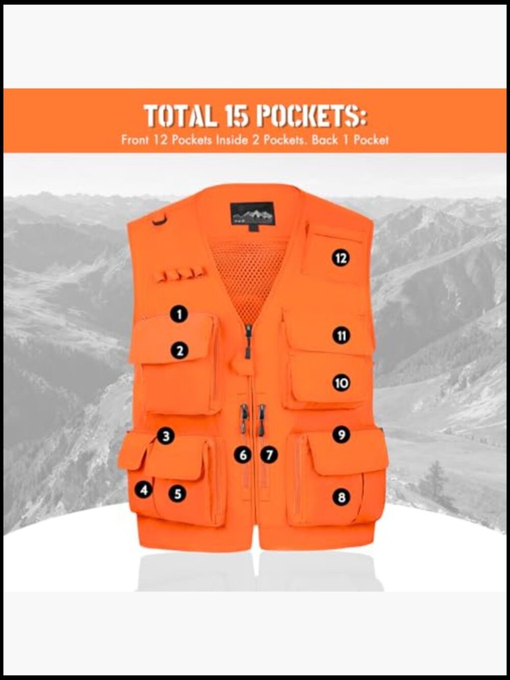 Men's Utility Cargo Vest with Multi Pockets, Polyester, Outdoor Travel Work - Picture 4 of 7